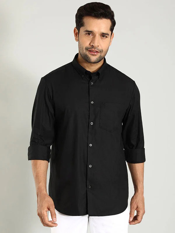 Indian Terrain Men's Regular Fit Full Sleeve Solid Black Shirt